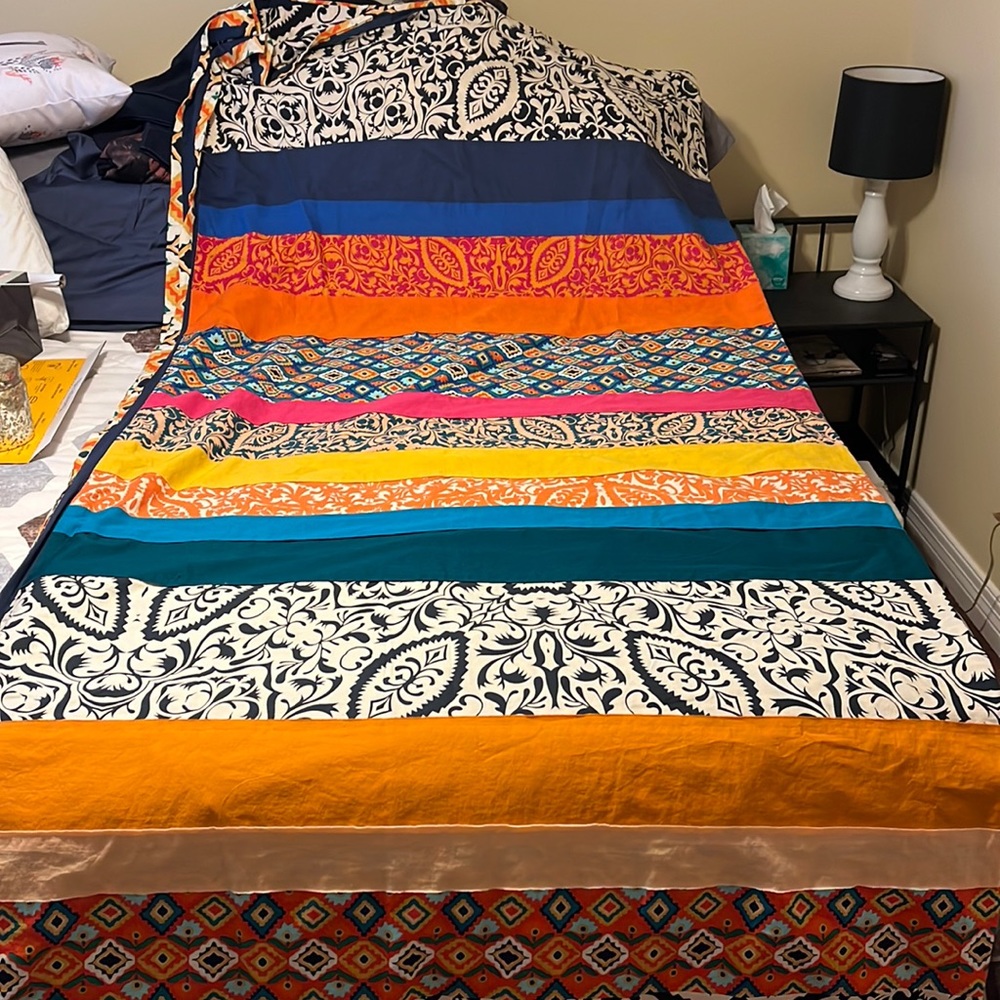 Anthropologie Boho Striped Cotton Duvet Cover Queen Size